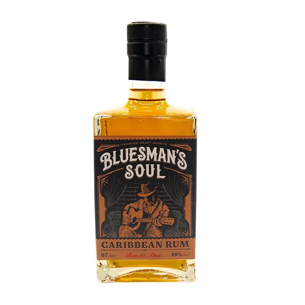 Image of the front of the bottle of the rum Bluesman‘s Soul Caribbean Rum