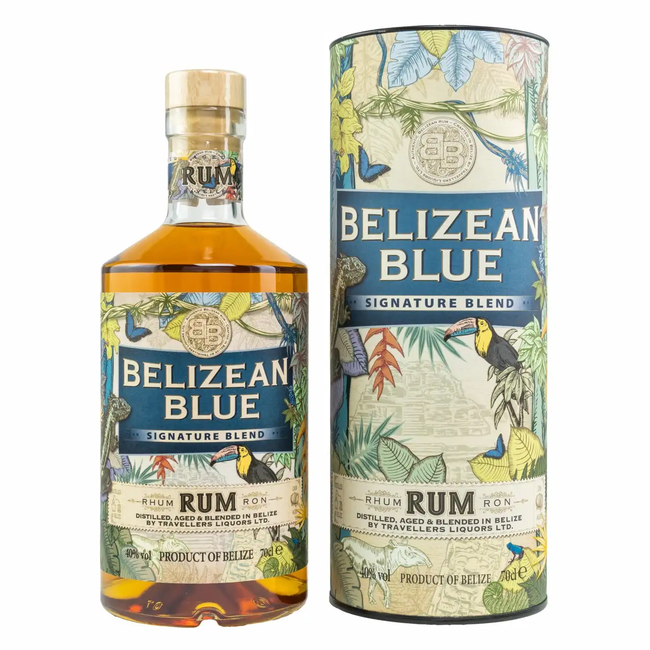 Image of the front of the bottle of the rum Belizean Blue Signature Blend