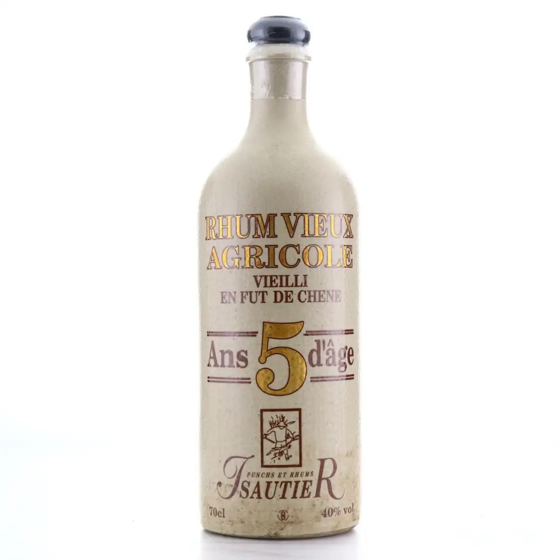 Image of the front of the bottle of the rum 5 ans d‘âge Stoneware bottle