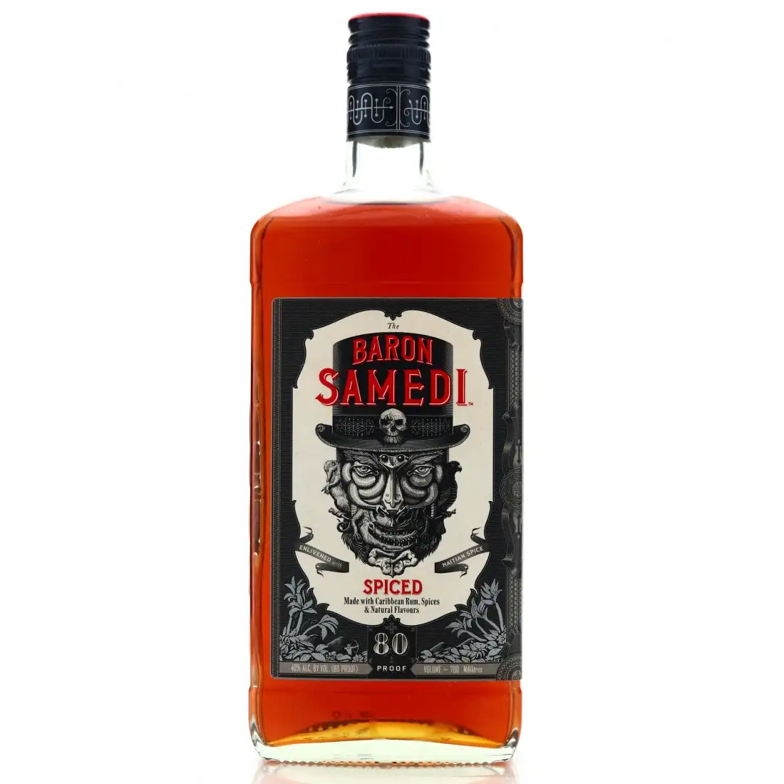 Image of the front of the bottle of the rum Baron Samedi Spiced