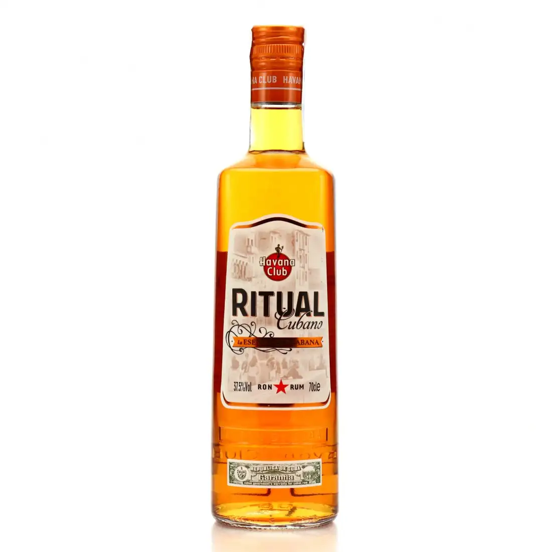 Image of the front of the bottle of the rum Ritual Cubano