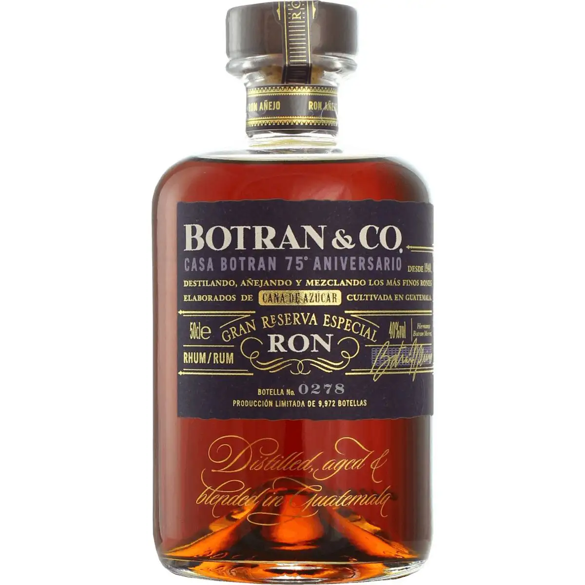 Image of the front of the bottle of the rum Botran Casa Botran 75 Aniversario